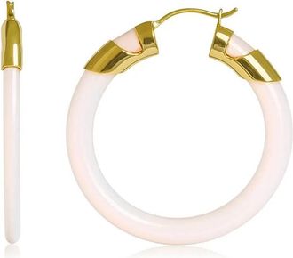 Gold & Honey Womens Classic Flat Lucite Birthstone Hoop Earrings In June - Pearl