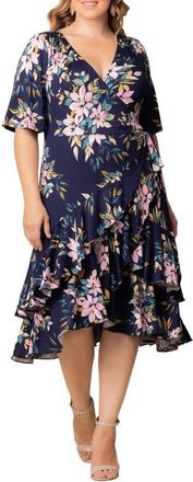 Kiyonna Miranda Wrap Dress in Navy Romantic Florals at Nordstrom, Size 3X