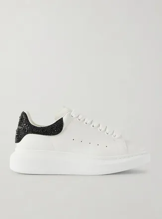 Alexander McQueen Sneakers In Pelle Con Suola Oversize E Cristalli - Bianco