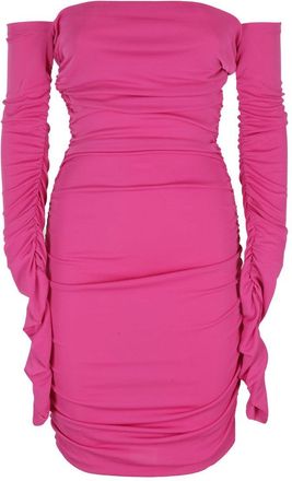 Andamane Fuchsia Off-Shoulder Mini Dress With Draped Sides