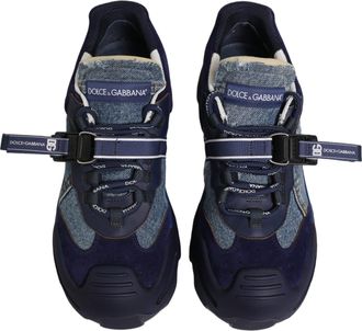 Dolce & Gabbana Mens Blue Airmaster Panelled Low Top Denim Sneakers Shoes Cotton Nylon Viscose Calf