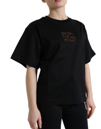 Dolce & Gabbana Womens Dg Crystal-Embellished Cotton T-Shirt Black