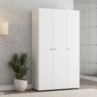 Dmora Armario Ronco 3 Puertas, Ropero Para Dormitorio, 4 Estantes, 3 Puertas, 117x52 Cm Blanco Mate