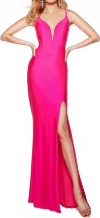 Alyce Paris Strappy Back Plunging Dress In Fuchsia