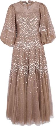 Needle & Thread sequin-embellishment midi dress - women - Recycled Polyester/Polyester - 14 - Neutrals