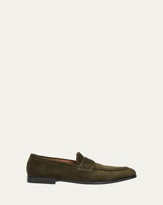 Ferragamo Mens Suede Micro-Gancio Penny Loafers