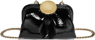 Aim&eacute;e Mini Full Circle Leather Frame Crossbody Clutch in Black Crinkle Patent at Nordstrom