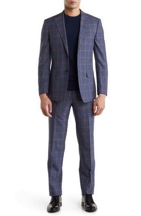 English Laundry Plaid Two Button Notch Lapel Trim Fit Wool Blend Suit in Blue at Nordstrom Rack, Size 36Regular