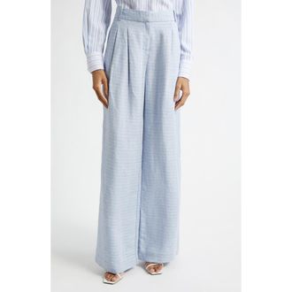 Ramy Brook Oscar Wide Leg Linen Blend Pants in Bazaar Blue Linen at Nordstrom, Size 16