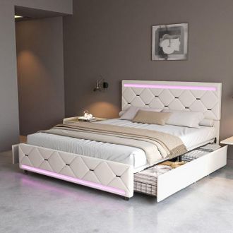 OEM Cama 140x190 Cm - 250402hxf - Usb - Led - Lujo Moderno E Inteligente - Terciopelo - Cama Para Adultos - Marco De Cama Doble 140x190 Cm - Beige