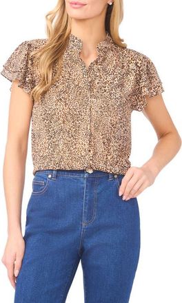 CeCe by Cynthia Steffe Leopard Print Chiffon Button-Up Shirt in Dune at Nordstrom, Size X-Small