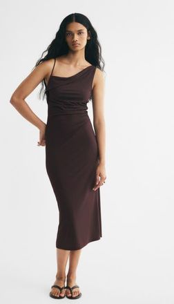 H&M Draped Asymmetric Dress in Dark Brown at Nordstrom, Size X-Large