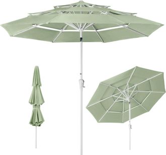 Best Choice Products 10ft 3-Tier Patio Umbrella White Pole, Outdoor Market Umbrella Steel Pole