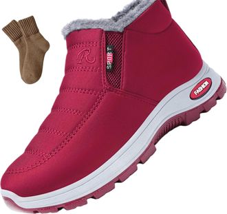Generic Winter Warm Sheepskin-Lined Waterproof Non Slip Orthopedic Shoes, With Arch Support Outdoor Slip On Ankle Sneakers (Red,5.5)