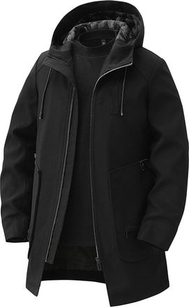 Generic Mens Coats Long Casual Anorak Jacket Lightweight Outdoor Windbreaker Hooded Coat For Men Autumn Winter Seasons (Black, XL) 17