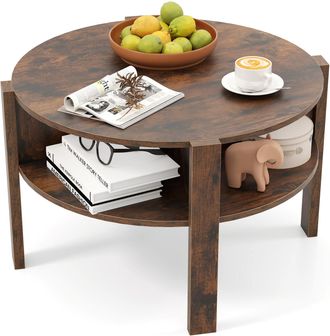 Costway Costway Tavolino Da Caff&egrave; Rotondo Con Ripiano Diviso A 4, Tavolino Basso In Legno Moderno, Tavolo Per Salotto, Soggiorno E Cameretta, 74,5 X 74,5 X 45