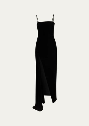 Givenchy Sliced Long Velvet Slit Dress