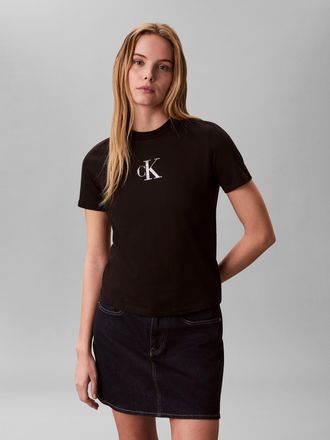 Calvin Klein Jeans T-Shirt CALVIN KLEIN JEANS, Damen, Gr. XL (44), schwarz, Single Jersey, Obermaterial: 100% Baumwolle, unifarben, regular fit normal, Rundhals, eingese