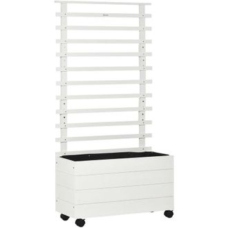 OUTSUNNY Jardinera Con Enrejado De Madera Con 4 Ruedas Macetero De Jard&iacute;n Con Soporte Para Trepadora Y Tela Geotextil Para Cultivos Plantas Flores 76x30x155 Cm