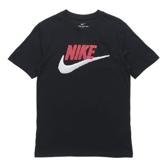 Nike Sportswear Logo Printing Round Neck Short Sleeve Obsidian Color Black AR4994-013