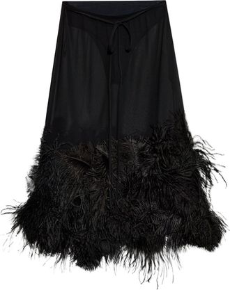 The Attico Gonna midi con piume - Nero