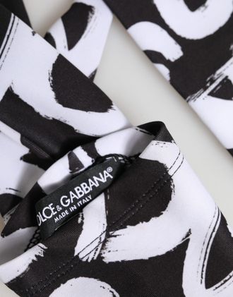 Dolce & Gabbana Black White DG Logo Elbow Length Mitten Womens Gloves