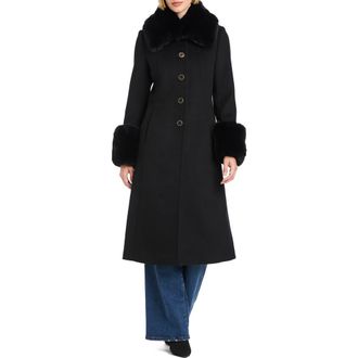 Vince Camuto Single Breasted Coat with Removable Faux Fur Collar & Cuffs in Black at Nordstrom, Size X-Large