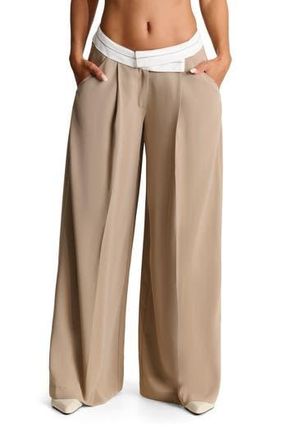 Naked Wardrobe Foldover Waist Wide Leg Trousers in Latte at Nordstrom Rack, Size Small