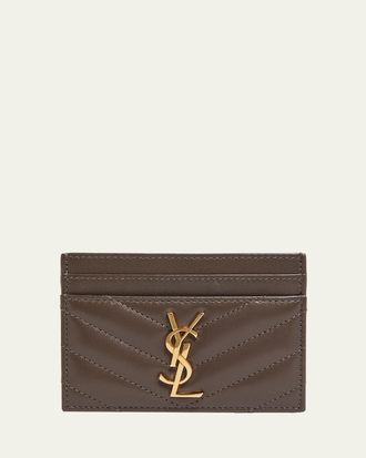 Saint Laurent Cassandre YSL Monogram Card Case in Quilted Smooth Leather
