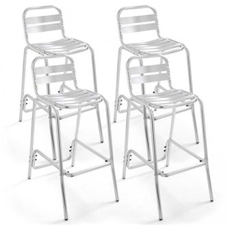 Oviala Lote de 4 sillas altas de aluminio gris