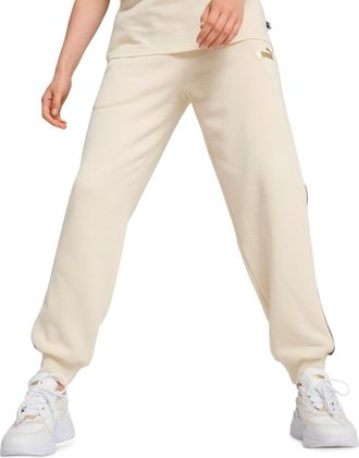 Puma Joggers Pants Womens Beige Fleece Pockets Drawstring Waist UPS821
