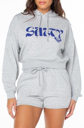 Roxy Breakwater Crop Graphic Hoodie in Heather Grey at Nordstrom, Size Xx-Large