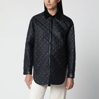 Moncler Black padded overshirt with corduroy collar