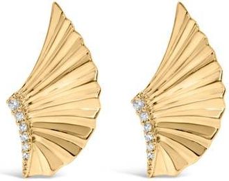 House of Brilliance 14K Yellow Gold Plated Silver Diamond Accent Fan Wing Stud Earrings at Nordstrom