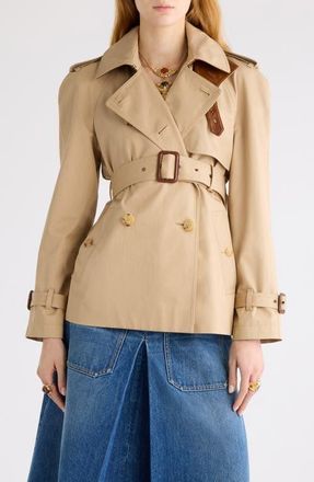Chloé Short Cotton Gabardine Trench Coat in Worn Brown at Nordstrom, Size 10 Us