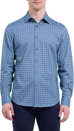 Bugatchi James OoohCotton Floral Tile Print Button-Up Shirt in Navy at Nordstrom, Size Xx-Large