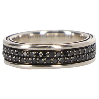 David Yurman Streamline Two-Row Band Ring with Black Diamonds in Silver Metal