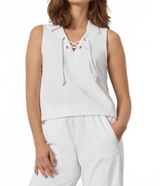 Lilla P Sleeveless Collared Top In White
