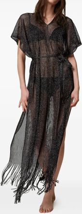 Twin-Set Abito semi trasparente con frange - Nero