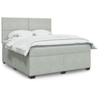 vidaXL Vidaxl - Cama Box Spring Con Colch&oacute;n Terciopelo Gris Claro 180x200 Cm