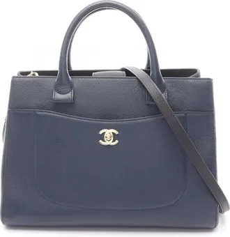 Chanel Black Navy Leather Tote Bag (Pre-Owned)