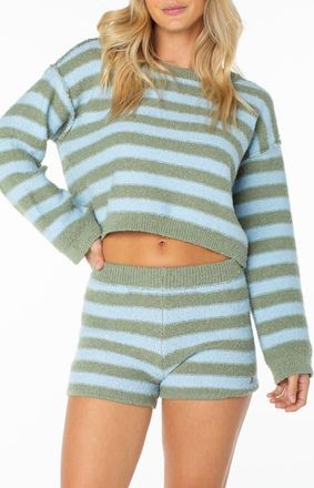 Roxy Swell Season Stripe Sweater in Oil Green at Nordstrom, Size Xx-Large