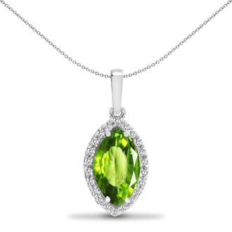Jewelco London 18ct White Gold Diamond Peridot Teardrop Halo Cluster Pendant - 18P218