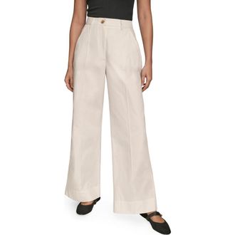 DKNY Pintuck High Waist Cotton Wide Leg Pants in Cream at Nordstrom, Size 12