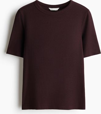 H&M Geripptes T-Shirt - Dunkelbraun