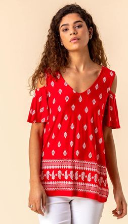 Roman Paisley Print Cold Shoulder Top