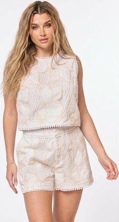 BTB Los Angeles Floral Lagos Tank in White/natural at Nordstrom, Size X-Small