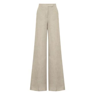 Max Mara Wide Trousers, female, Beige, Size: 2XS Sequoia Linen Wide Leg Trousers