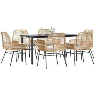 vidaXL Juego De Comedor De Jard&iacute;n 7 Pzas Con Cojines Rat&aacute;n Pe Marr&oacute;n Vidaxl