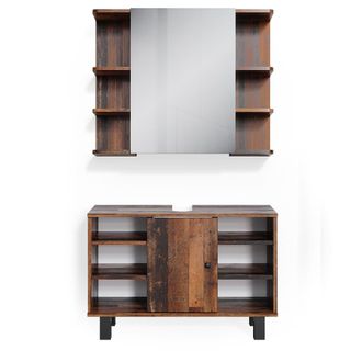 Vicco Conjunto De Muebles De Ba&ntilde;o Fynn, Roble R&uacute;stico, 2 Partes, Armario Bajo 80 Cm